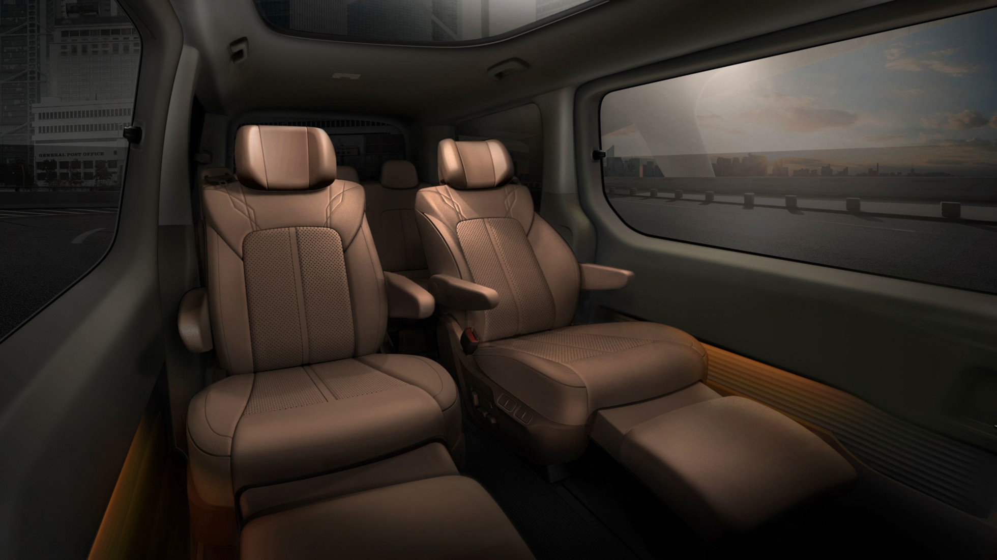Detailní pohled na zadní relaxační sedadla Hyundai STARIA.
